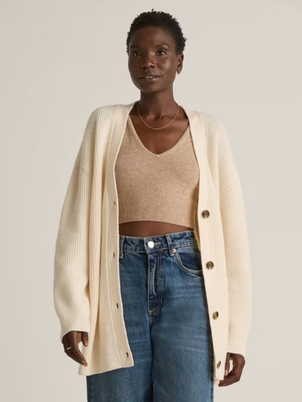 Quince Mongolian Cashmere Oversized Boyfriend Cardigan Sweater